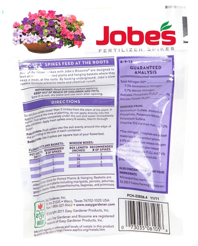 Jobe's 06105 18 Pack 8-9-12 Potted & Hanging Plant Fertilizer Spikes - Quantity of 12