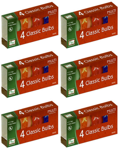 Holiday Wonderland 1047-88 4 Pack C7 Multi Transparent Twinkle Christmas Light Replacement Bulbs - Quantity of 6