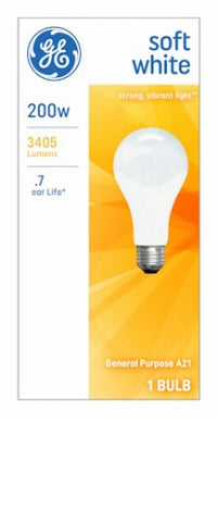 GE 11585 200 Watt Soft White Light Bulb A21 Incandescent Lamps
