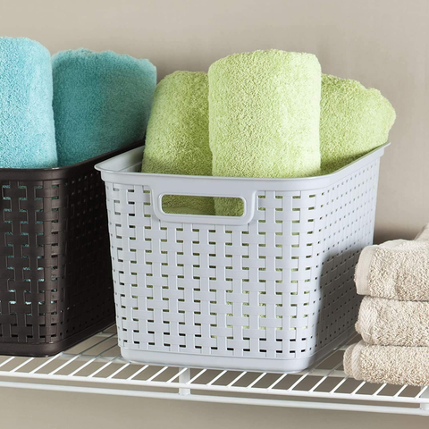 Sterilite 12736A06 15" x 12.25" x 9.375" Cement Gray Tall Weave Storage Basket