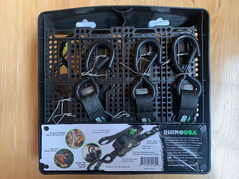 Rhino TD-RSRE1X10-BLK-R 4-Count Pack of Black Retractable 1" Inch x 10' Ft. Retractable Ratchet Straps