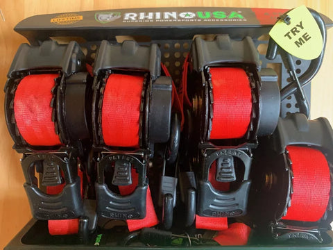 Rhino TD-RSRE1X10-RED-R 4-Count Pack of Red Retractable 1" Inch x 10' Ft. Retractable Ratchet Straps