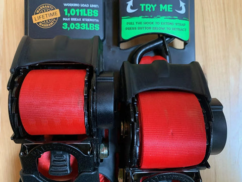 Rhino TD-RSRE2X10-RED-R 2-Count Pack of Red Retractable 2" Inch x 10' Ft. Retractable Ratchet Straps