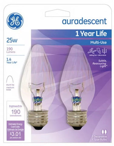 GE 75340 2-Count Pack of Flame Shape 25 Watt Auradescent Light Bulbs