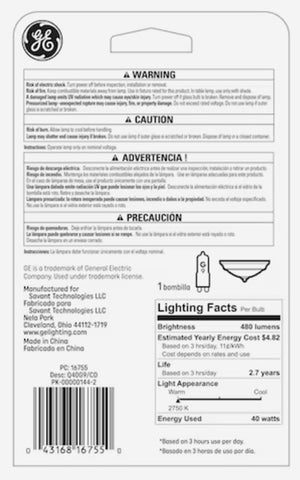 GE Lighting 16755 40-Watt 120V Linear Quartz Halogen G9 T4 Light Bulb