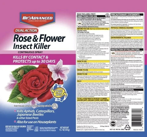 BioAdvanced 701330A 15 oz Can of Dual Action 30 Day Rose & Flower Insect Control Spray