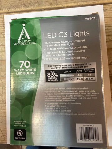 Holiday Wonderland 47696-88A Holiday LED 70-Light C3 Warm White Faceted Bulb String Light Set