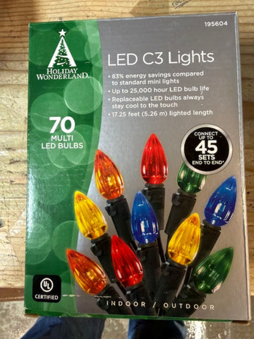 Holiday Wonderland 47698-88A Holiday LED 70-Light C3 Multi-Color Faceted Bulb String Light Set