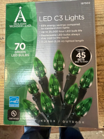 Holiday Wonderland 47714-88A Holiday LED 70-Light C3 Green Faceted Bulb String Light Set