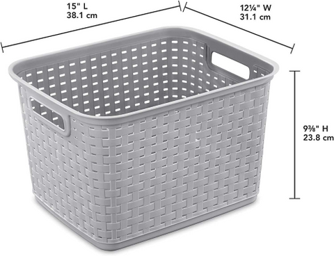 Sterilite 12736A06 15" x 12.25" x 9.375" Cement Gray Tall Weave Storage Basket