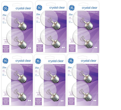 GE2PK25W Clear Globe Lamp Incandescent Light Bulbs 25watt 2 packs #31106