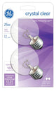 GE2PK25W Clear Globe Lamp Incandescent Light Bulbs 25watt 2 packs #31106