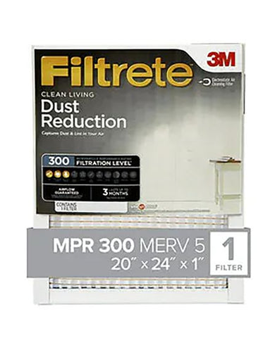 3M Filtrete 326-4 20" x 24" x 1" Gray Basic 300 Dust & Lint Reduction Pleated Air Filter 90 Day Filter - Quantity of 4