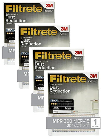 3M Filtrete 326-4 20" x 24" x 1" Gray Basic 300 Dust & Lint Reduction Pleated Air Filter 90 Day Filter - Quantity of 4