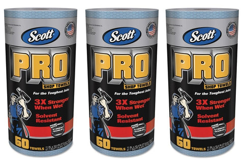 Scott 32992 Heavy Duty 60 Count Rolls Of Blue Shop Towels - Quantity of 3