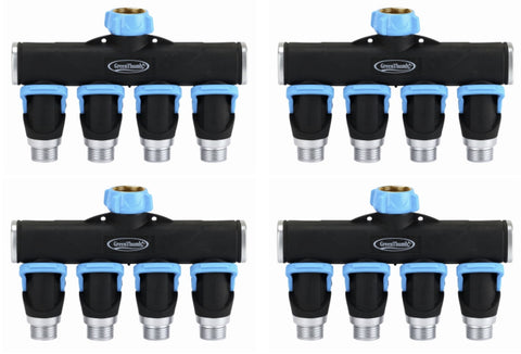 Green Thumb 357GTDI Metal Full Flow 4-Way Garden Hose Faucet Splitter With Shut Offs - Quantity of 4