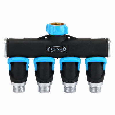Green Thumb 357GTDI Metal Full Flow 4-Way Garden Hose Faucet Splitter With Shut Offs - Quantity of 1