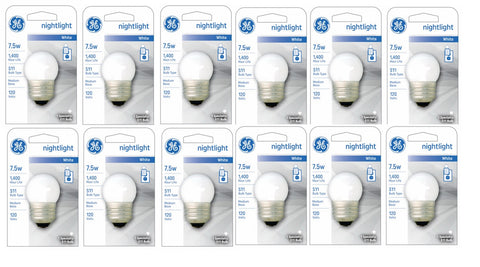 GE 41267 7.5 Watt White Night Light Bulb Globe Screw in Bulb S11 Style