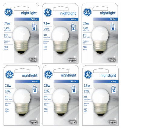 GE 41267 7.5 Watt White Night Light Bulb Globe Screw in Bulb S11 Style