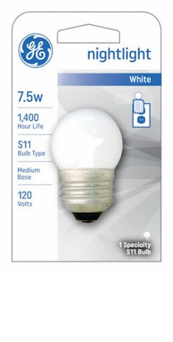 GE 41267 7.5 Watt White Night Light Bulb Globe Screw in Bulb S11 Style