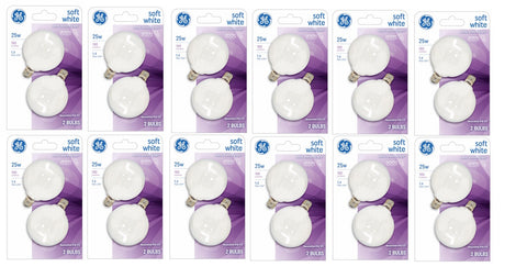 GE 44412 Incandescent Globe Light Bulbs Lamps White 2-Pack 25 Watt