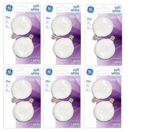 GE 44412 Incandescent Globe Light Bulbs Lamps White 2-Pack 25 Watt