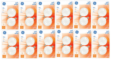 GE 44414 2 Pack 40 Watt Soft White Globe Light Bulbs w Candelabra Base Incandescent Lamps