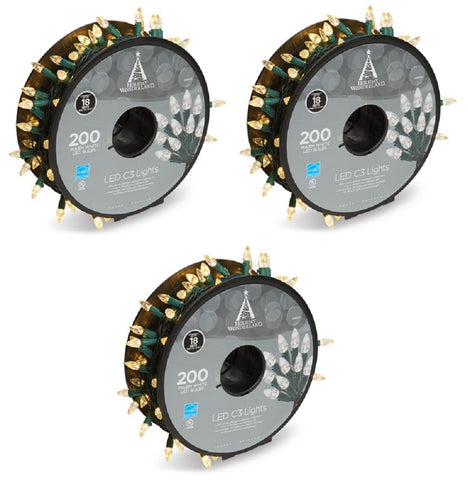 Holiday Wonderland 47700-88A 200 Count Spool Of Warm White C3 LED Christmas Lights - Quantity of 3