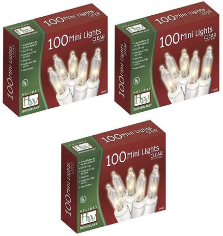 Holiday Wonderland 48600-88A 100 Count Clear Christmas Light Sets With White Cord - Quantity of 3