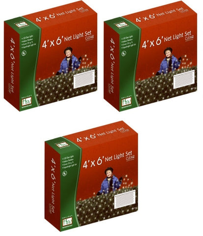 Holiday Wonderland 48950-88 150 Light Count 4' x 6' Clear Net Christmas Lights - Quantity of 3