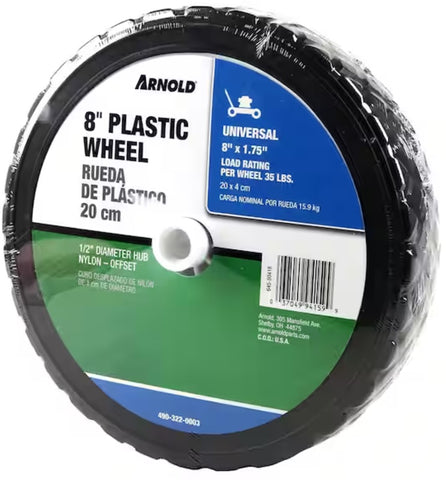 Arnold 490-322-0003 8" x 1.75" Plastic Universal Offset Replacement Lawn Mower Wheel