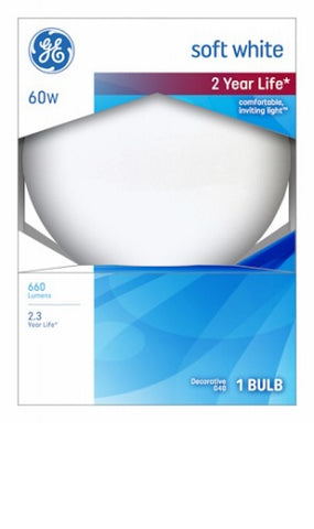GE 49780 60 Watt Incandescent White Globe Light Bulb Lamps 5 inch Diameter