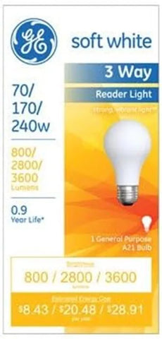GE 15846 70 170 240 Watt Soft White 3-Way Reader Light Bulb