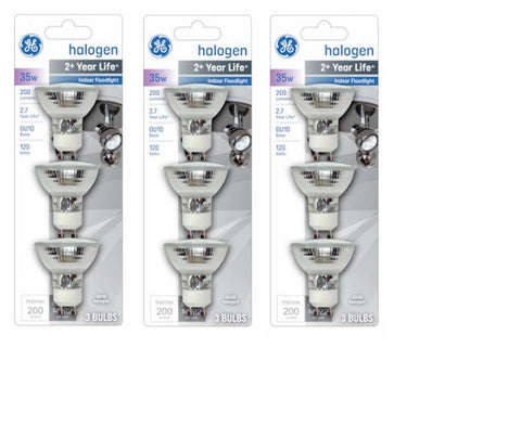 GE 61142 3 Pack 35 Watt MR16 Indoor Quartz Halogen Floodlight Bulbs