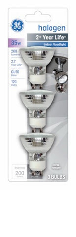 GE 61142 3 Pack 35 Watt MR16 Indoor Quartz Halogen Floodlight Bulbs