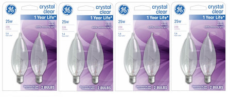 GE 66104 25 Watt 2 Pack Crystal Clear Bent Tip Candelabra Base Incandescent Light Bulbs