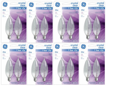GE 66104 25 Watt 2 Pack Crystal Clear Bent Tip Candelabra Base Incandescent Light Bulbs