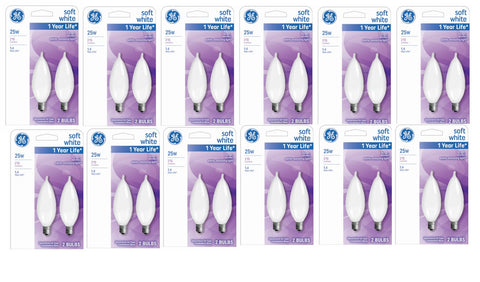 GE 66105 2 Pack 25 Watt Soft White Flame Shape Decorative Incandescent Candelabra Light Bulbs