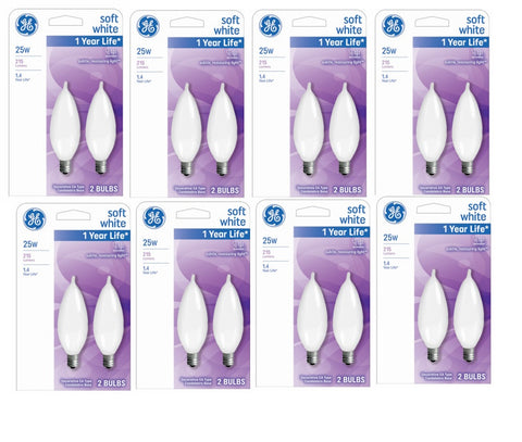 GE 66105 2 Pack 25 Watt Soft White Flame Shape Decorative Incandescent Candelabra Light Bulbs