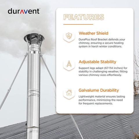 DuraVent 6DP-XRB 6" DuraPlus Extended Chimney Stove Pipe Roof Bracket Support - Quantity of 1