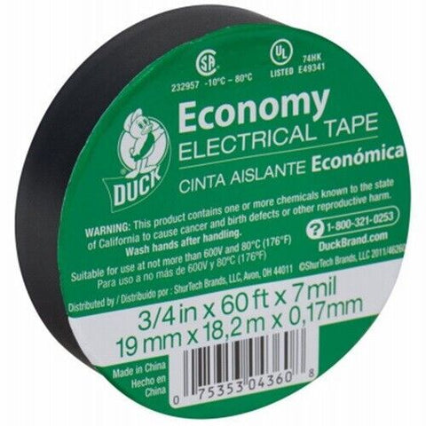 Duck 299006 3/4" x 60' Economy Black Vinyl Flame Retardant Electrical Tape