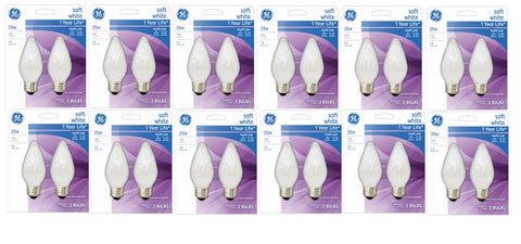 GE 75338 Soft White Flame Shape 25 W Light Bulb 2Pack Incadescent Ceiling Fan Candelabra Lamps