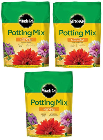 Miracle Gro 75678300 8 Quart Bag Of Potting Soil Mix With Micromax Plant Food - Quantity of 3