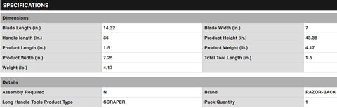 Razorback 81100 36" Brute Ice Chopper / Scraper With D Handle & 7" Forged Blade