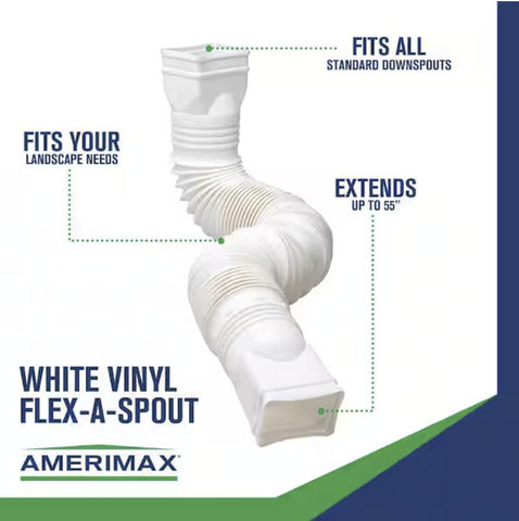 Amerimax 85010 Universal White Flexible Poly Downspout Extension - Quantity of 2