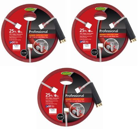 Green Thumb 8696GT-25 5/8" Inch x 25' Foot Professional Red Rubber Hot Water Garden Hose - Quantity of 3