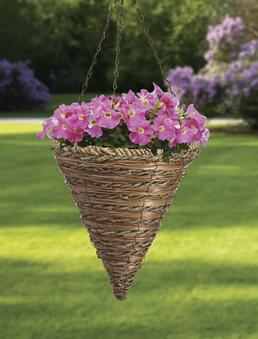Panacea 88636GT 12" Rope & Fern Cone Hanging Baskets - Quantity 3