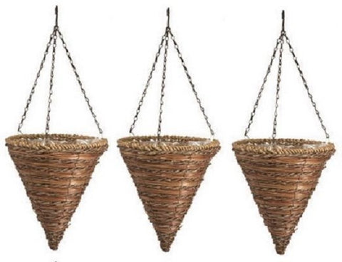 Panacea 88636GT 12" Rope & Fern Cone Hanging Baskets - Quantity 3