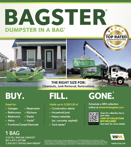 Bagster 3CUYD Waste Management Dumpster In A Bag 8' x 4' x 2.5' Trash Pickup - Quantity of 2