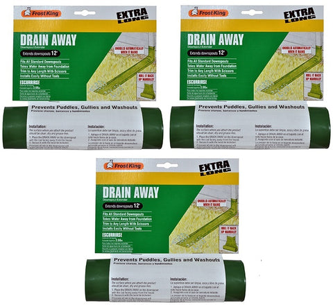 Frost King DE300 12' ft x 7" Green Plastic Flexible Roll Out Downspout Extender - Quantity of 3